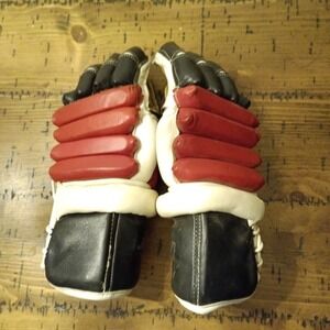 Vintage Cooper BDV Hockey Gloves Armadillo Thumb Laced Blue Red Canada Made